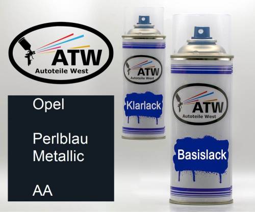 Opel, Perlblau Metallic, AA: 400ml Sprühdose + 400ml Klarlack - Set, von ATW Autoteile West.